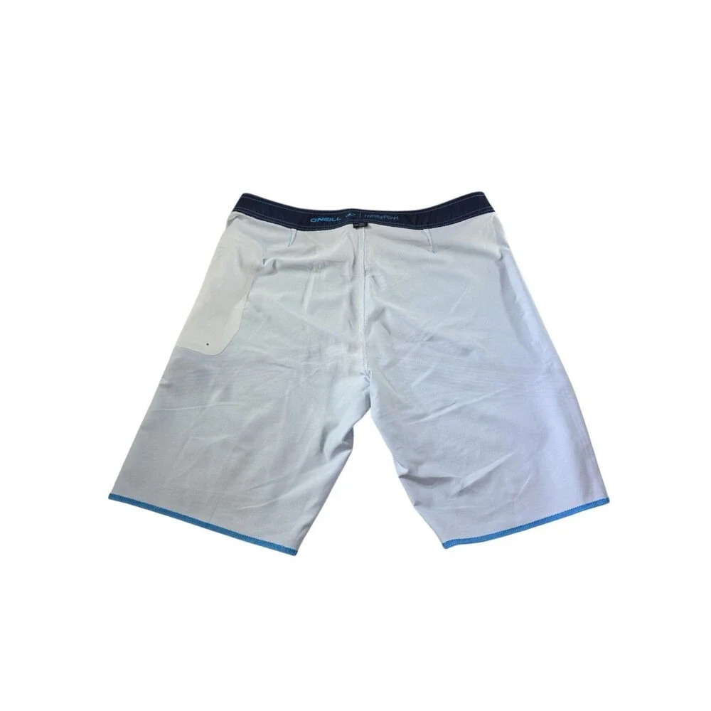 O'Neill Hyperfreak Board Shorts Mens Size 34 Blue Chevron Zip Pocket EUC 10